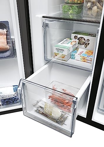 Haier Side by Side 90 SERIE 5 Frigorifero Frigorifero/Total No Frost/Smart HON-App/Humidity Zone/XXL Contenuto utile/Silenzioso solo 36 dB (A) / Distributore di acqua e cubetti di ghiaccio / Acciaio inossidabile nero