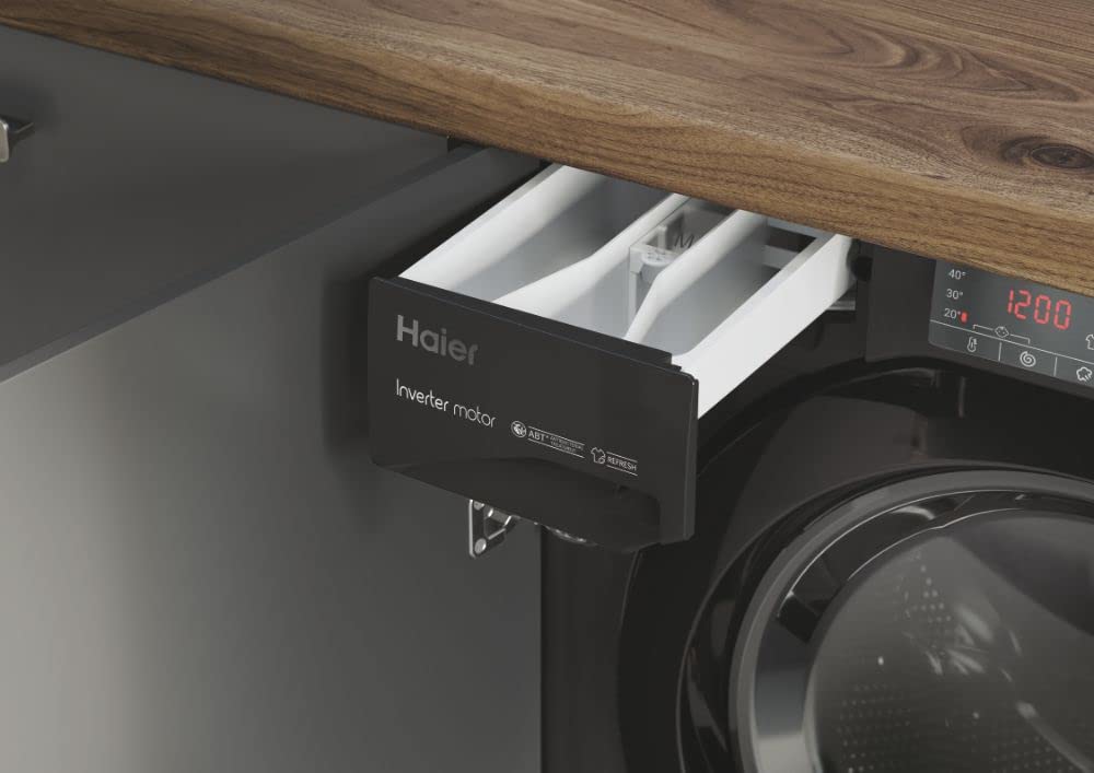 Haier Serie 4 HWDQ90B416FWBB-S - Lavasciuga da incasso, 9 kg di lavaggio, 5 kg di asciugatura/motore inverter, lavaggio extra asciutto grazie a 1.600 giri/min. Funzione lavaggio a vapore/protezione