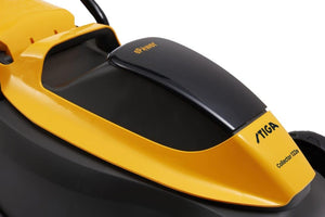 Stiga Tagliaerba a Batteria Collector 136e Kit, Per Giardini Fino a 250 m², Larghezza Taglio 34 cm, Batteria ePower da 20 V (2 x 2 Ah), 550 W, 2 Batterie e Caricatore Inclusi, giallo