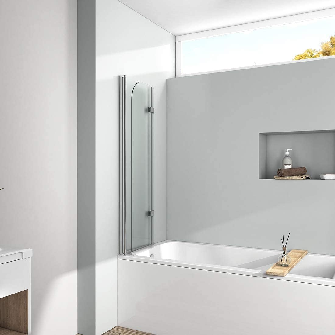 EMKE 120 x 140 cm parete divisoria doccia per vasca da bagno da bagno pieghevole parete doccia divisoria doccia vasca da bagno 2 pezzi 6 mm vetro rinforzato parete doccia vasca da bagno