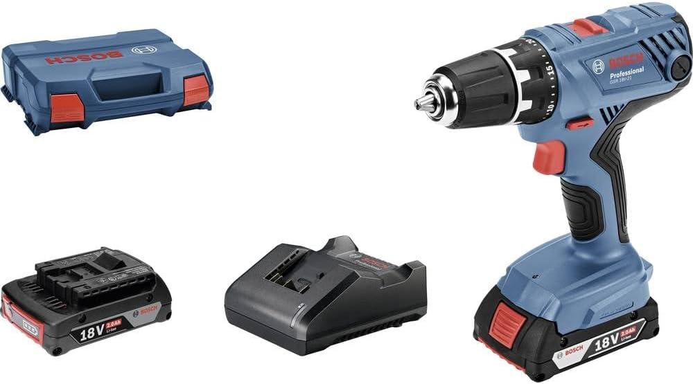 Bosch Professional Trapano avvitatore a batteria 18 V GSR 18 V-21 (max. coppia: 55 Nm, incl. 2 batterie da 2,0 Ah, caricatore GAL 18 V-20, custodia a L-case)
