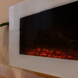 Cecotec Cheminée électrique Ready Warm 2200 Curved Flames. 2000W, 22", 2 niveaux de puissance, 20m2, Télécommande, Panneau curve en verre templé (35", Nero | Telecomando)