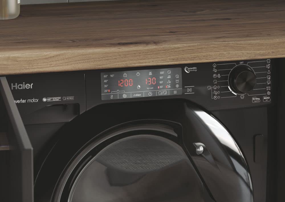 Haier Serie 4 HWDQ90B416FWBB-S - Lavasciuga da incasso, 9 kg di lavaggio, 5 kg di asciugatura/motore inverter, lavaggio extra asciutto grazie a 1.600 giri/min. Funzione lavaggio a vapore/protezione