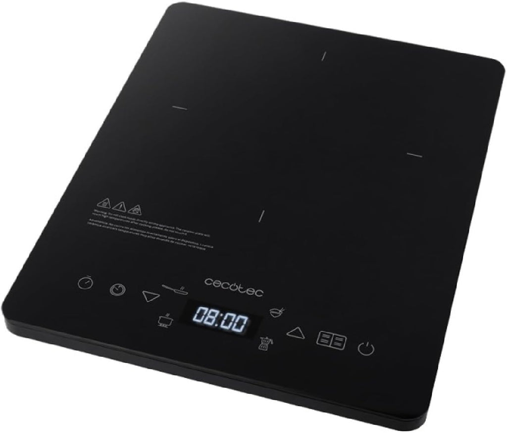 Cecotec Piano cottura a induzione Full Crystal Onyx, 2000 W, Touch Control, design elegante, nero