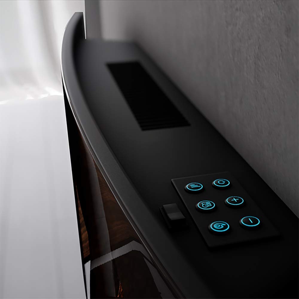 Cecotec Cheminée électrique Ready Warm 2200 Curved Flames. 2000W, 22", 2 niveaux de puissance, 20m2, Télécommande, Panneau curve en verre templé (35", Nero | Telecomando)