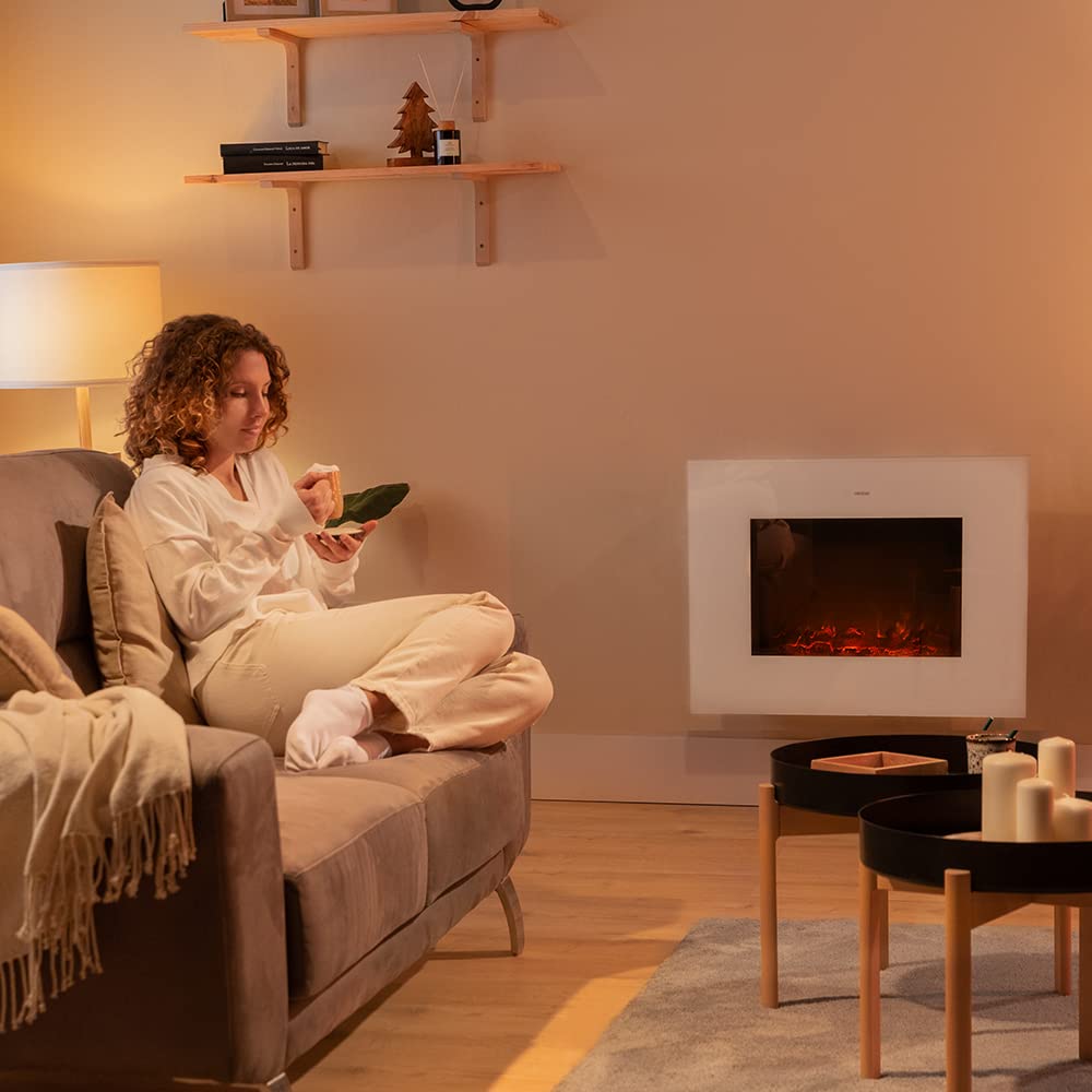 Cecotec Cheminée électrique Ready Warm 2200 Curved Flames. 2000W, 22", 2 niveaux de puissance, 20m2, Télécommande, Panneau curve en verre templé (35", Nero | Telecomando)