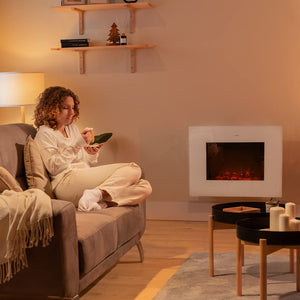 Cecotec Cheminée électrique Ready Warm 2200 Curved Flames. 2000W, 22", 2 niveaux de puissance, 20m2, Télécommande, Panneau curve en verre templé (35", Nero | Telecomando)