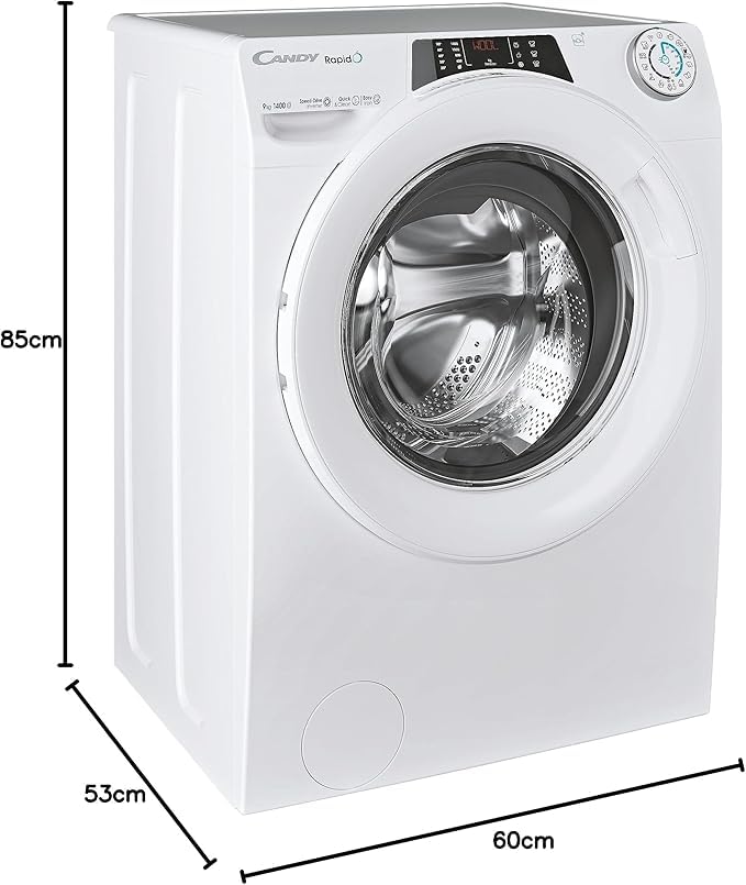 Candy RapidÓ Lavatrice 9 Kg, Libera Installazione, Carica Frontale, Classe A, 1200 Giri, 9 Programmi Rapidi, Funzione Vapore, Wi-Fi + BLE e App hOn, 60 x 53 x 85 cm, Bianca - RO 1294DWMT/1-S
