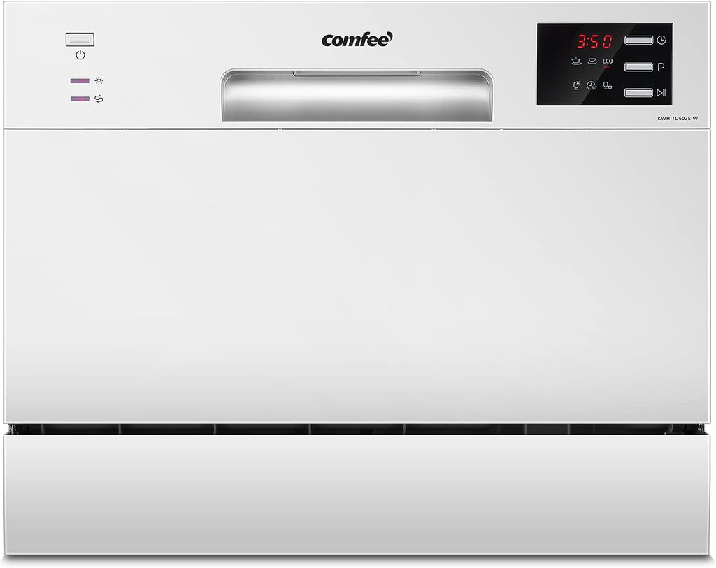 COMFEE' Lavastoviglie compatta da tavolo TD602E-W Mini lavastoviglie con 6 coperti, 6 programmi, display a LED, avvio ritardato e funzione di lavaggio nelle Ore non di Punta - Bianco