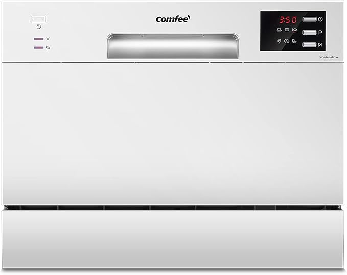 COMFEE' Lavastoviglie compatta da tavolo TD602E-W Mini lavastoviglie con 6 coperti, 6 programmi, display a LED, avvio ritardato e funzione di lavaggio nelle Ore non di Punta - Bianco