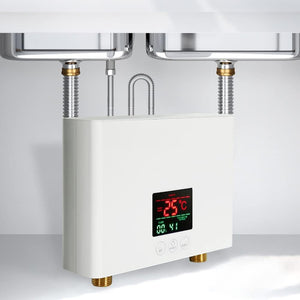 Mulcort Scaldabagno istantaneo 3KW Mini scaldabagno elettrico senza serbatoio a parete con display a LED Regolazione della temperatura a 3 livelli Telecomando per cucina di casa Bagno