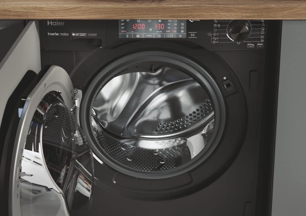 Haier Serie 4 HWDQ90B416FWBB-S - Lavasciuga da incasso, 9 kg di lavaggio, 5 kg di asciugatura/motore inverter, lavaggio extra asciutto grazie a 1.600 giri/min. Funzione lavaggio a vapore/protezione