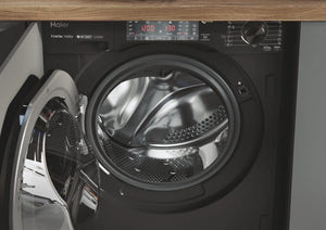 Haier Serie 4 HWDQ90B416FWBB-S - Lavasciuga da incasso, 9 kg di lavaggio, 5 kg di asciugatura/motore inverter, lavaggio extra asciutto grazie a 1.600 giri/min. Funzione lavaggio a vapore/protezione