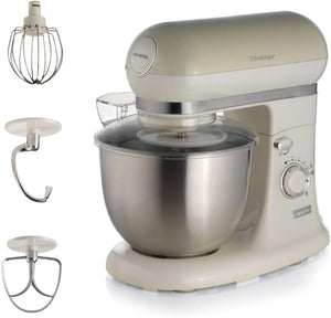 Ariete 1588 Impastatrice Planetaria - Pane, pizza e dolci - 7 Velocità - 3 Fruste - 5,5 Litri - Acciaio Inox - 2400 Watt - Linea Vintage - Beige