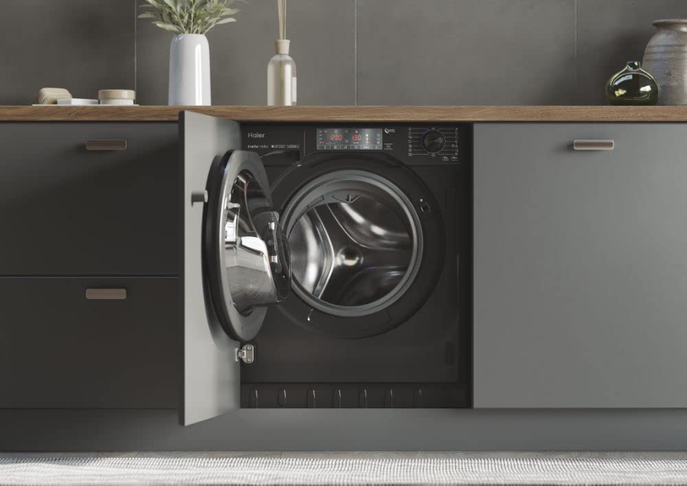 Haier SERIE 4 HWQ90B416FWBB - Lavatrice da incasso con carica frontale, 60 cm, classe di efficienza energetica A/funzione vapore, protezione acqua stop