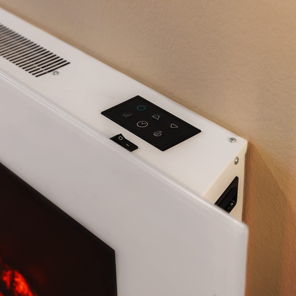 Cecotec Cheminée électrique Ready Warm 2200 Curved Flames. 2000W, 22", 2 niveaux de puissance, 20m2, Télécommande, Panneau curve en verre templé (35", Nero | Telecomando)