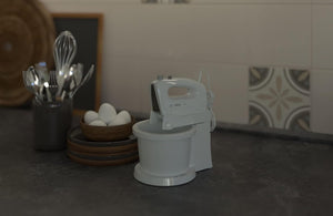 Bosch CleverMixx - Sbattitore Elettrico con Ciotola da 3 L a Rotazione Automatica, 400 W, 4 Velocità e Turbo, Fruste e Ganci in Acciaio Inox per Impasti Morbidi e Duri