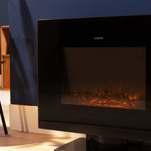 Cecotec Cheminée électrique Ready Warm 2200 Curved Flames. 2000W, 22", 2 niveaux de puissance, 20m2, Télécommande, Panneau curve en verre templé (35", Nero | Telecomando)
