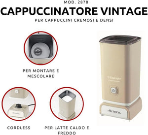 Ariete 2878 Cappuccinatore Vintage - Montalatte a caldo e a freddo - Cappuccino, cioccolata, infusi liofilizzati - 500 Watt - Beige