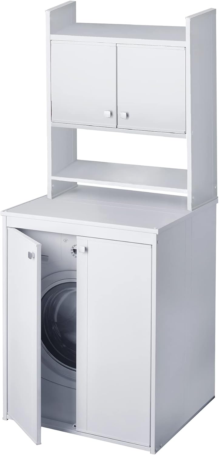 Negrari 5012P/5017P Mobile coprilavatrice con scaffale portaoggetti, Resistente all'umidità, Kit di Fissaggio a Muro Incluso, Interno e Esterno, L70 x P60 x H94, Bianco, 70 X 60 X 94