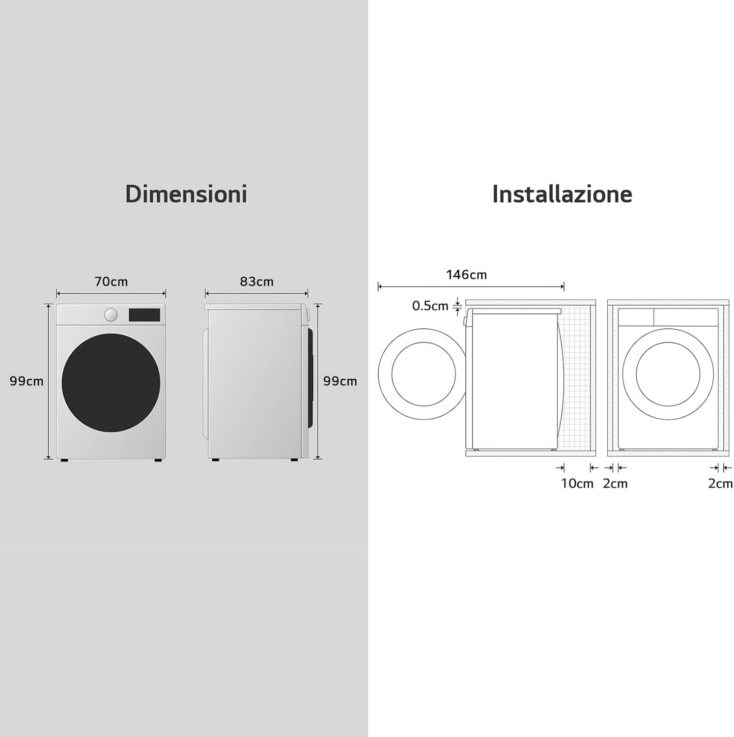 LG AI DD F0P3020TSWC Lavatrice 20kg, a Carica Frontale, Capacità XL Serie P3, Classe B, 1000 Giri, TurboWash 360, Vapore, Wi-Fi, Motore Inverter Direct Drive, Libera installazione, Bianco