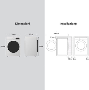 LG AI DD F0P3020TSWC Lavatrice 20kg, a Carica Frontale, Capacità XL Serie P3, Classe B, 1000 Giri, TurboWash 360, Vapore, Wi-Fi, Motore Inverter Direct Drive, Libera installazione, Bianco