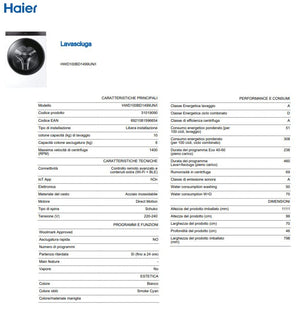 Haier Super Drum Serie 9 Lavasciuga 10+6 Kg, Libera Installazione, 1400 Giri, Classe A/D, Wi-Fi, Controllo App hOn, Avvio Programmabile, Smart Dosing, 65,7 x 70x 99 cm, Bianca - HWD100-BD1499U1N/I