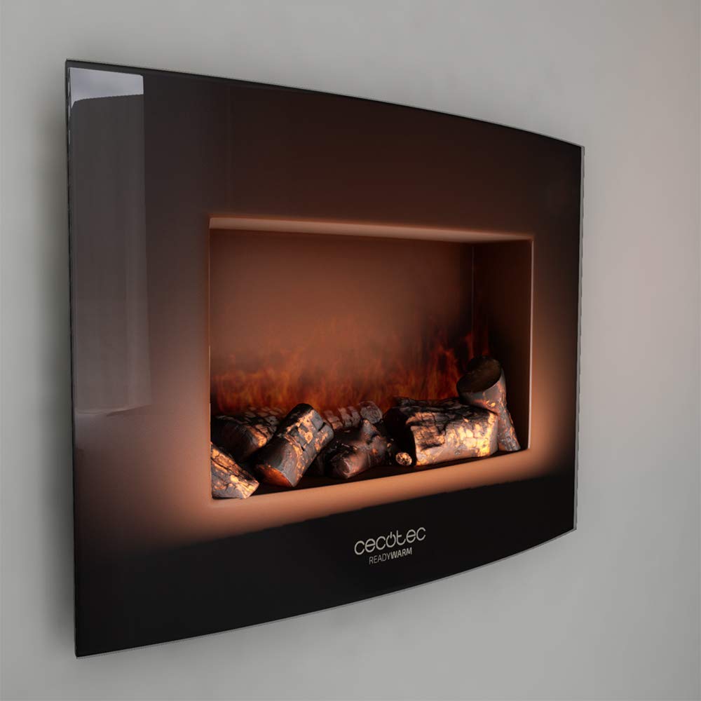 Cecotec Cheminée électrique Ready Warm 2200 Curved Flames. 2000W, 22", 2 niveaux de puissance, 20m2, Télécommande, Panneau curve en verre templé (35", Nero | Telecomando)