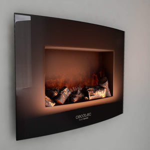 Cecotec Cheminée électrique Ready Warm 2200 Curved Flames. 2000W, 22", 2 niveaux de puissance, 20m2, Télécommande, Panneau curve en verre templé (35", Nero | Telecomando)