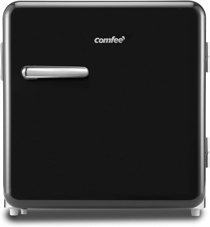 COMFEE' RCD50DK2RT(E) Frigorifero piccolo 47Litri, Design retrò, Mini frigo tavolo, Termostato regolabile, Silenzioso, Adatto a casa, ufficio e hotel, Nero