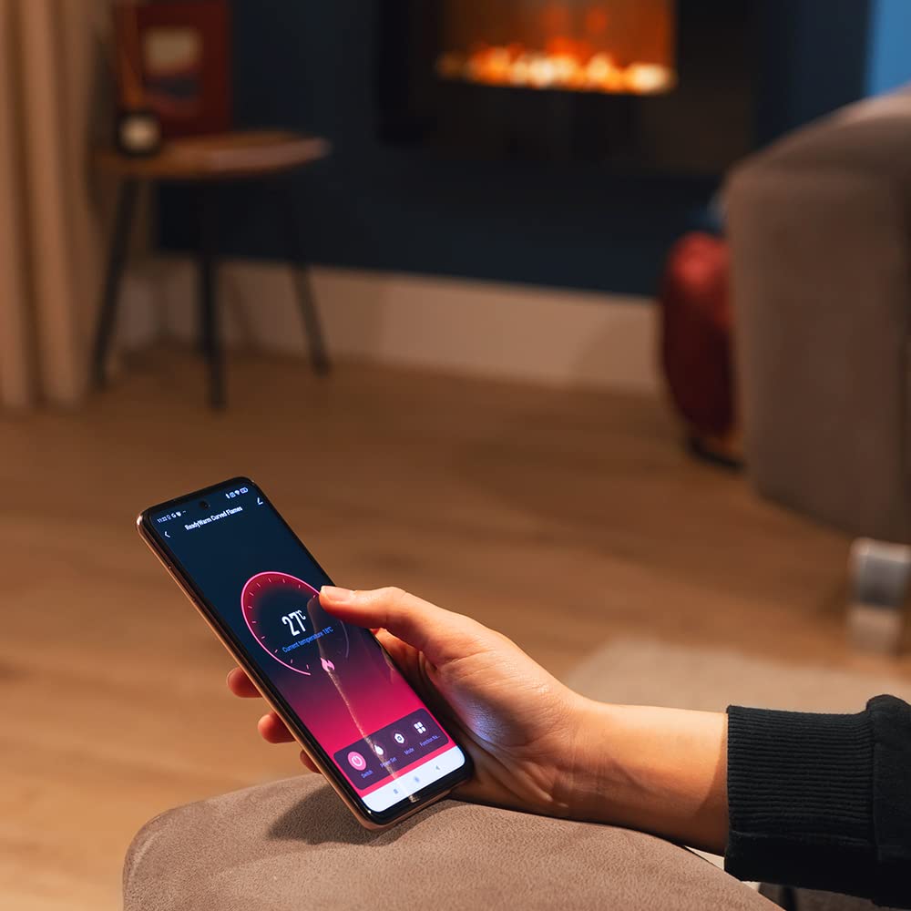 Cecotec Cheminée électrique Ready Warm 2200 Curved Flames. 2000W, 22", 2 niveaux de puissance, 20m2, Télécommande, Panneau curve en verre templé (35", Nero | Telecomando)