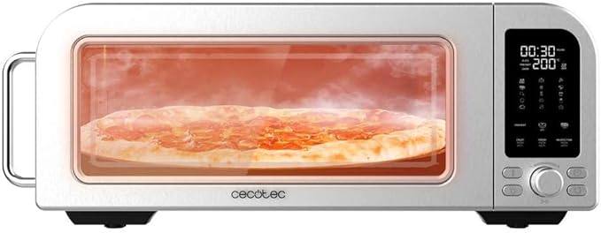 Cecotec Forno elettrico con Finestra per Pizze Fun Pizza&Co Forno Bravo. 2000 W, capacità 18 L, acciaio inox, design piatto per pizza a 9 porzioni, ventilatore a convezione, 15 modalità. Fornetto.