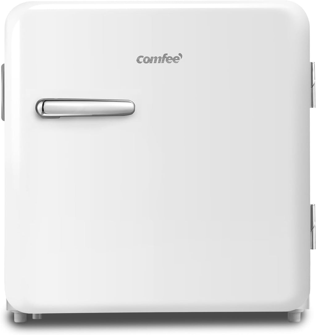 COMFEE' RCD50WH2RT(E) Frigorifero Piccolo 47 Litri, Design Retrò, Mini Frigorifero da Tavolo, Comparto Refrigeratore, Silenzioso, Frigo Bar da Ufficio, Casa, Bianco