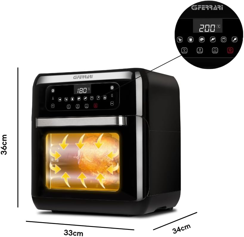 G3 Ferrari G10136 Friggisano 2.0, Friggitrice ad Aria, 11 Litri, 1500 W, 9 Programmi, Display digitale, Nero