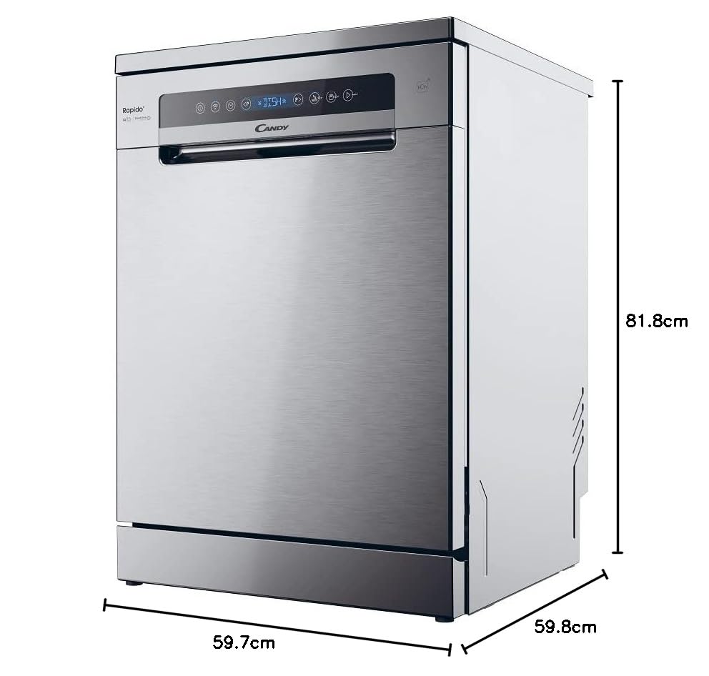 Candy Rapido' Lavastoviglie a Libera Installazione 60 cm, 14 Coperti, 8 Programmi, Connessione Wi-Fi, Partenza Ritardata fino a 24h, Motore Inverter, Classe C, 59,7 x 59,8 x 81,8 cm, Inox - CF 4C6F0X