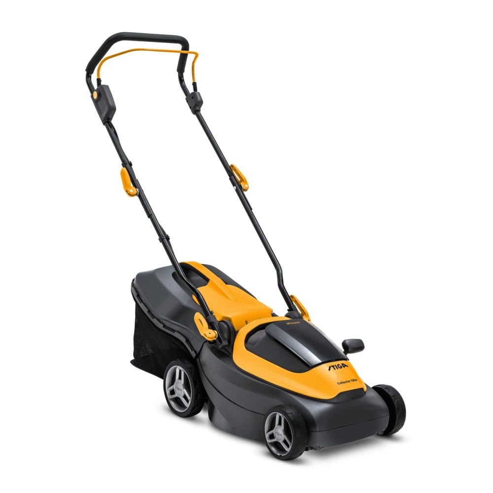 Stiga Tagliaerba a Batteria Collector 136e Kit, Per Giardini Fino a 250 m², Larghezza Taglio 34 cm, Batteria ePower da 20 V (2 x 2 Ah), 550 W, 2 Batterie e Caricatore Inclusi, giallo
