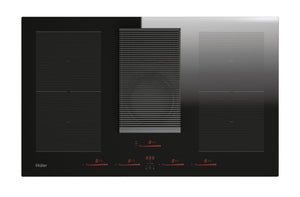 Haier Serie 6 HAIH8IFMCF - Piano cottura a induzione con cappa, 80 cm, funzionamento a ricircolo, funzionamento multi-slider, 4 zone con 2 zone flessibili, 9 livelli di potenza, incluso