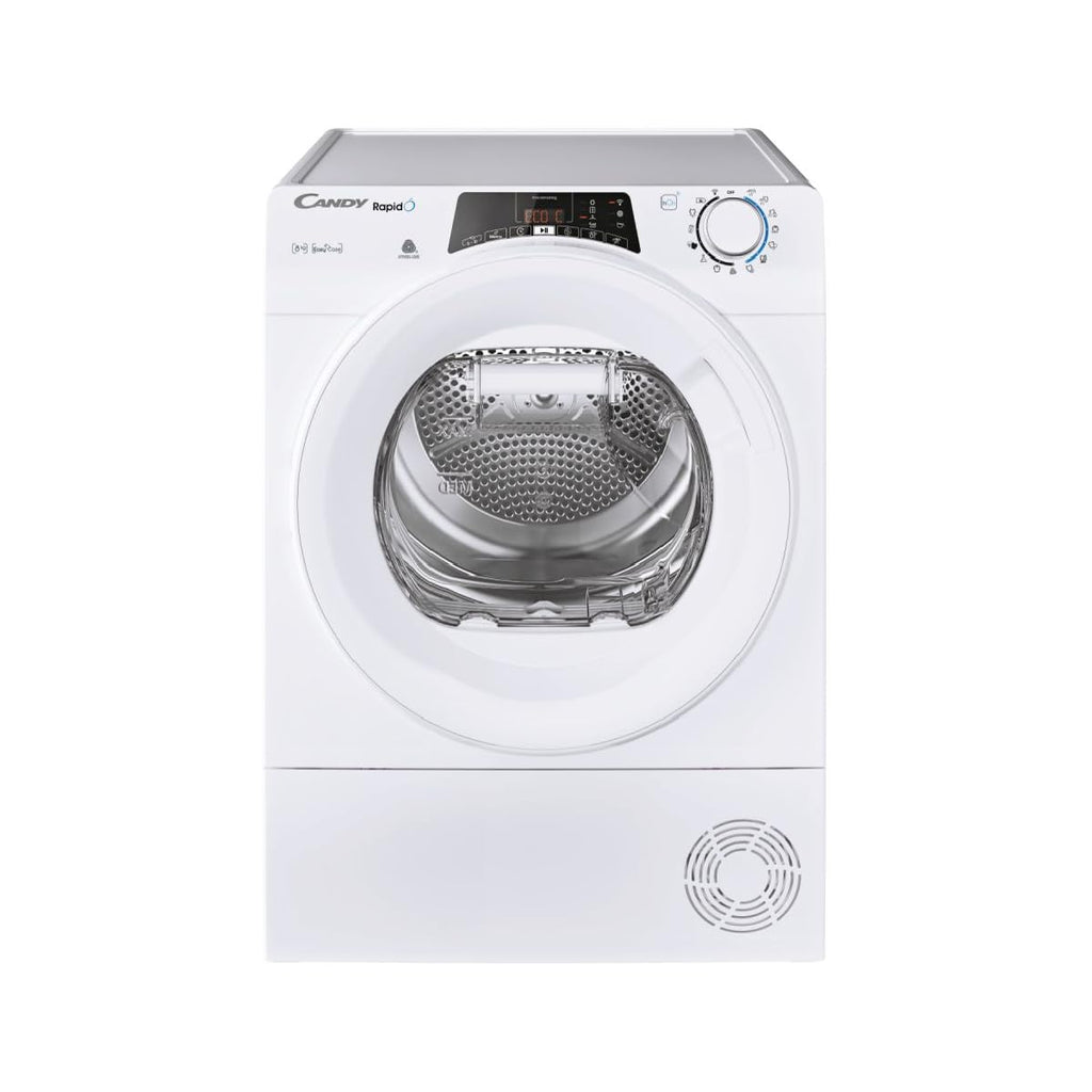 Candy RapidÓ ROE H8A2TE-S - Serbatoio per condensa Easycase da 8 kg, con indicatore ottico di riempimento direttamente in oblò/funzionamento intelligente con Wi-Fi moderno + Bluetooth
