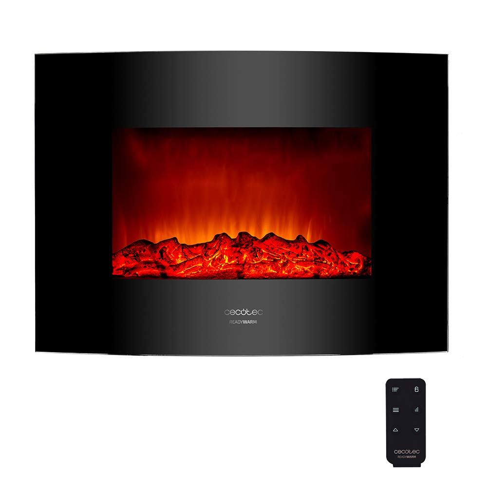 Cecotec Cheminée électrique Ready Warm 2200 Curved Flames. 2000W, 22", 2 niveaux de puissance, 20m2, Télécommande, Panneau curve en verre templé (35", Nero | Telecomando)