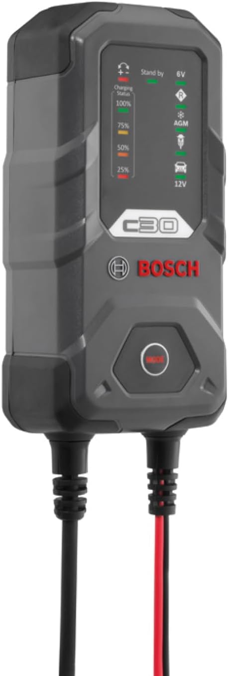 Bosch C30 Caricabatterie per Auto, 6 V - 12 V / 3,8 A, con Carica di Mantenimento - per Batterie al Piombo-Acido, EFB, GEL, AGM e SLI da 6 V/12 V