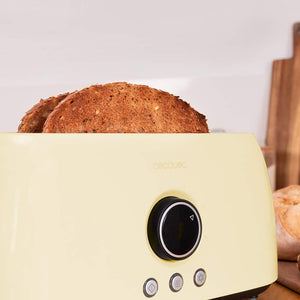 Cecotec ClassicToast 15000 Tostapane digitale extra doppio giallo 1500 W, 2 slot extra larghi per 4 toast, display digitale, 3 funzioni, aste superiori, design retrò, colore giallo