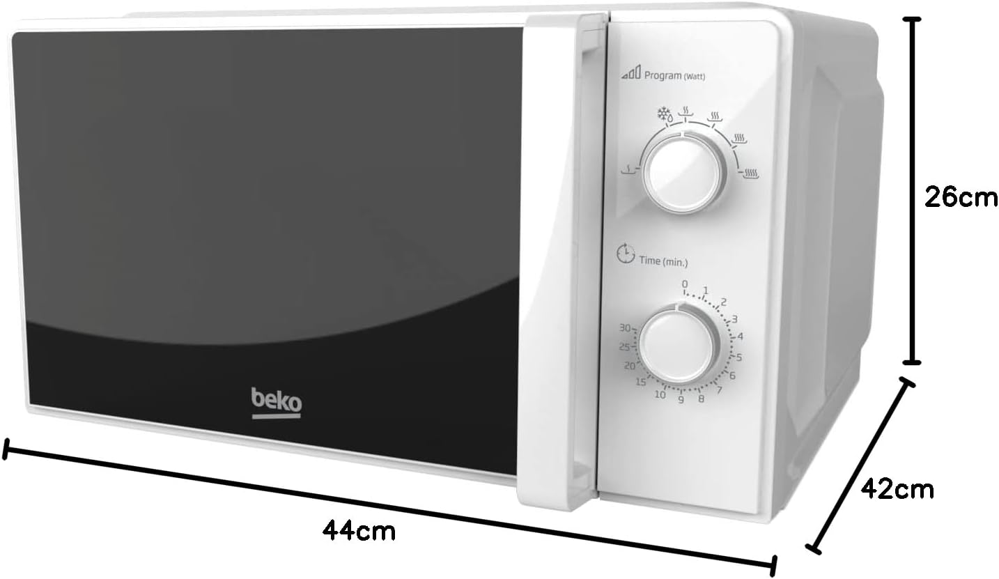 Beko - MOC20100WFB - Forno a Microonde, 5 Livelli Potenza, 20 Litri, 700 W, Libera Installazione, Timer 30 min - Bianco, 45,2 x 32,5 x h26,2 cm