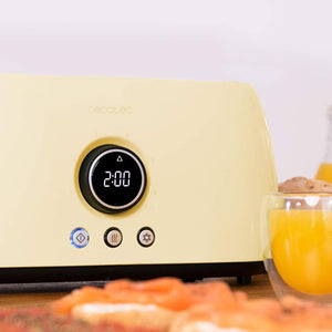 Cecotec ClassicToast 15000 Tostapane digitale extra doppio giallo 1500 W, 2 slot extra larghi per 4 toast, display digitale, 3 funzioni, aste superiori, design retrò, colore giallo