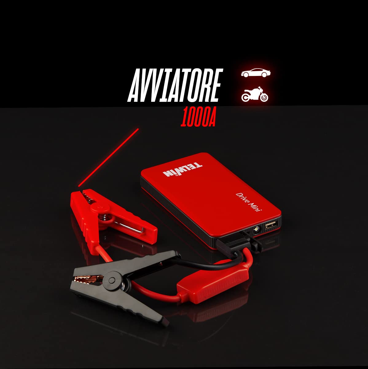 Telwin Drive Mini Avviatore Portatile e Power Bank, 1000A, Avviamento 12V