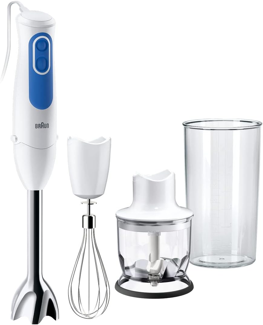 Braun MultiQuick3 MQ3025 Spaghetti, 5 ANNI DI ASSISTENZA, Minipimer Frullatore ad Immersione, Dotato di minitritatutto da 350ml, frusta a filo in acciaio inox e bicchiere graduato da 600ml, 700 watt