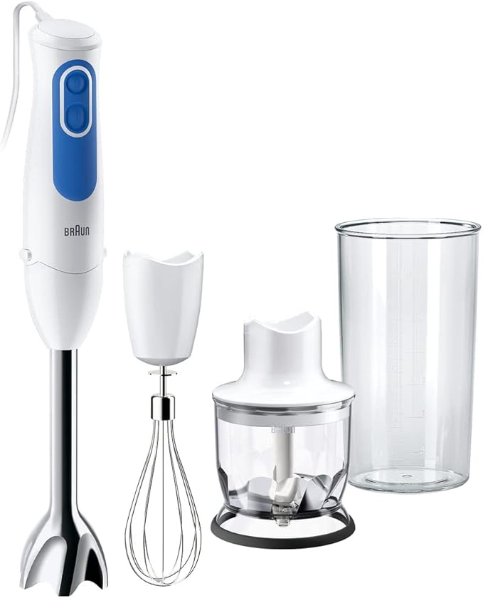 Braun MultiQuick3 MQ3025 Spaghetti, 5 ANNI DI ASSISTENZA, Minipimer Frullatore ad Immersione, Dotato di minitritatutto da 350ml, frusta a filo in acciaio inox e bicchiere graduato da 600ml, 700 watt