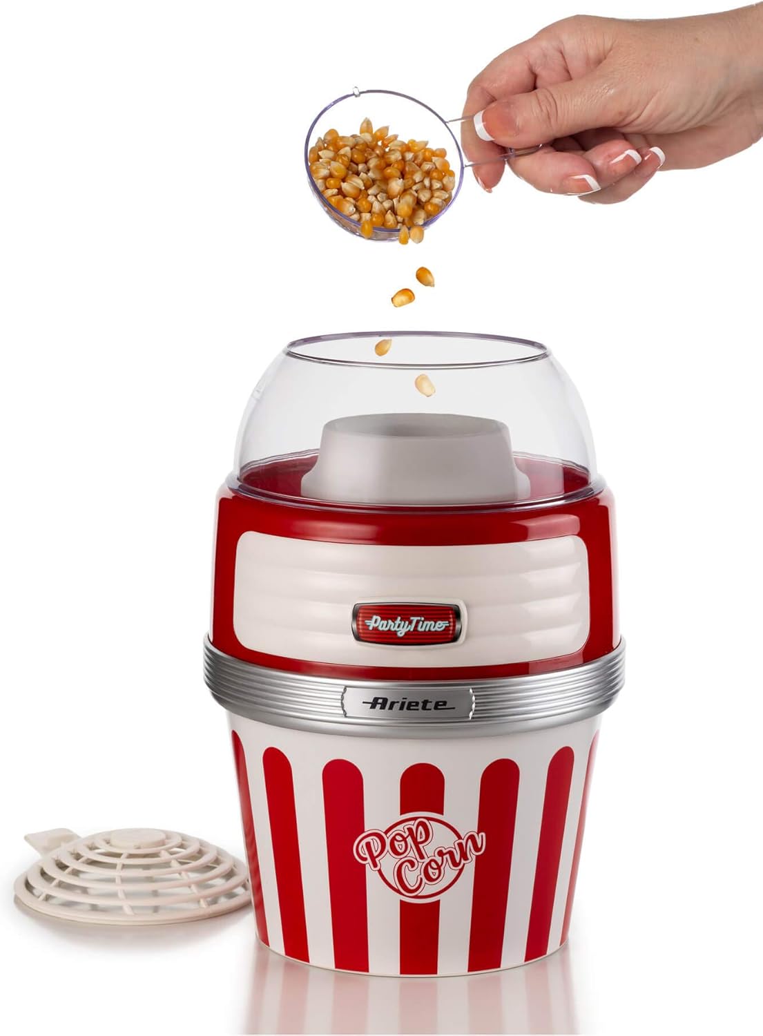 Ariete 2957 Pop Corn XL Party Time - Macchina per Popcorn - Scoppia 60gr di Mais in 2 minuti con Aria Calda - Ciotola Estraibile - 1100 Watt - Rosso