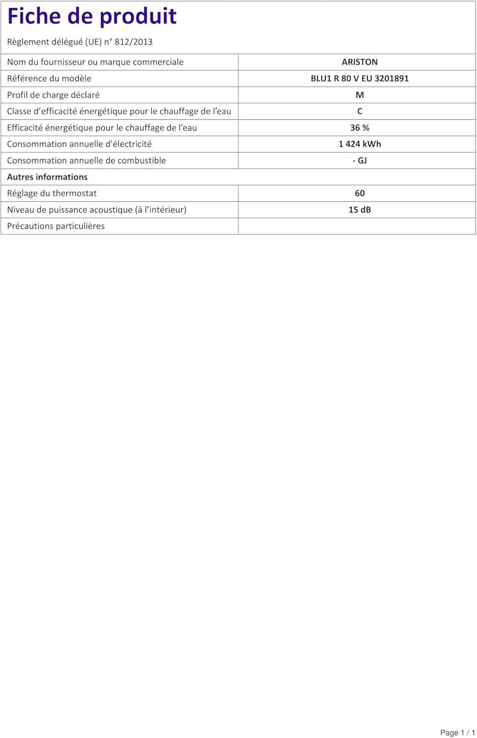 Ariston Scaldabagno Elettrico Blu1 R 80 Litri, 1,5K EU
