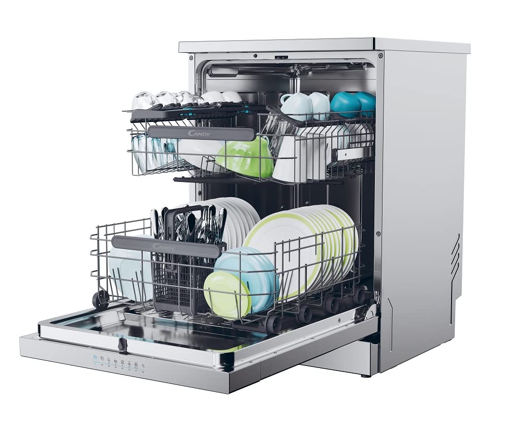 Candy Rapido' Lavastoviglie a Libera Installazione 60 cm, 14 Coperti, 8 Programmi, Connessione Wi-Fi, Partenza Ritardata fino a 24h, Motore Inverter, Classe C, 59,7 x 59,8 x 81,8 cm, Inox - CF 4C6F0X