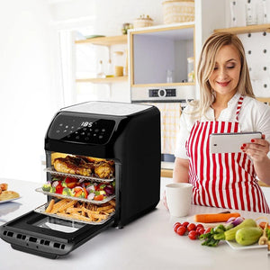 Bakaji Forno Friggitrice ad Aria Calda Frigge Cuoce Griglia Essicca Senza Olio Airfryer Capacità 12Lt Display LED Touch 12 Programmi Timer Regolazione Temperatura Potenza 1800W (Nero)